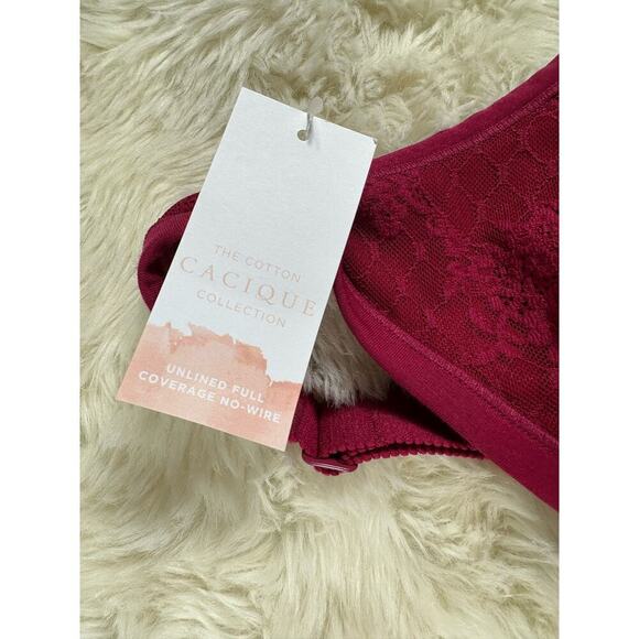 Cacique Unlined Full Coverage No-Wire Bra New Size 42DDD Burgundy Red LACE - Picture 3 of 9